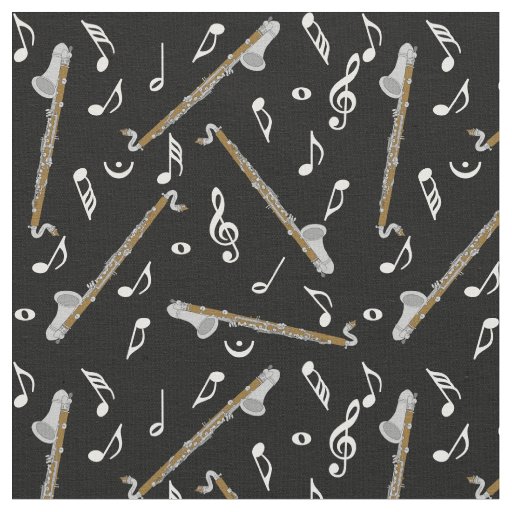 Bass Clarinet Black Music Notes Fabric