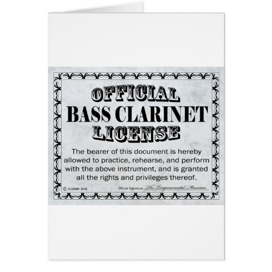 Bass Clarinet License (Front)