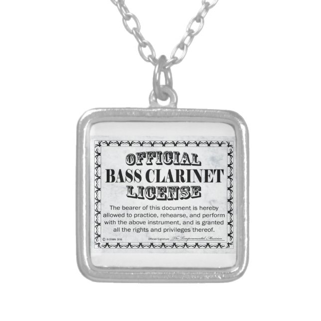 Bass Clarinet License Silver Plated Necklace (Front)