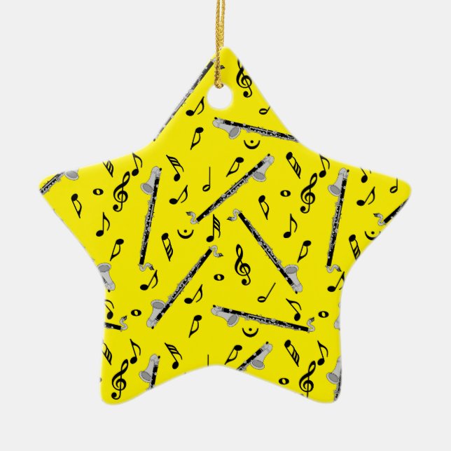 Bass Clarinet Music Note Pattern Ceramic Ornament (Front)