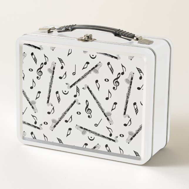 Bass Clarinet Music Note Pattern Metal Lunch Box (Front)