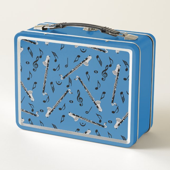 Bass Clarinet Music Note Pattern Metal Lunch Box (Back)
