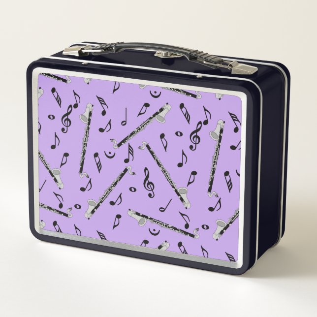 Bass Clarinet Music Note Pattern Metal Lunch Box (Back)