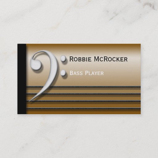 Customizable Bass Clef and Strings Gold Business Cards