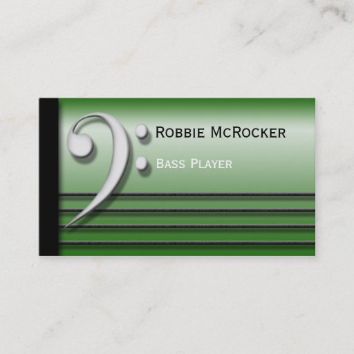 Customizable Bass Clef and Strings Green Business Cards