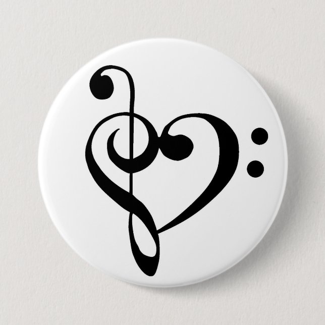 Bass Clef and Treble Clef Heart Pinback Button (Front)