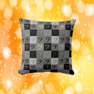 Bass Clef Black and Gray Throw Pillow