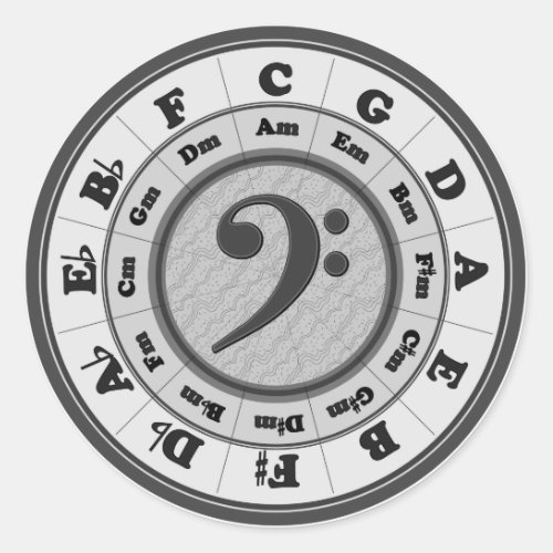 Bass Clef Circle of Fifths Classic Round Sticker