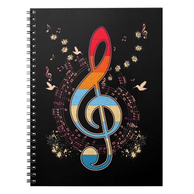 Bass Clef Colorful Musical Notes Bird Lover Notebook (Front)
