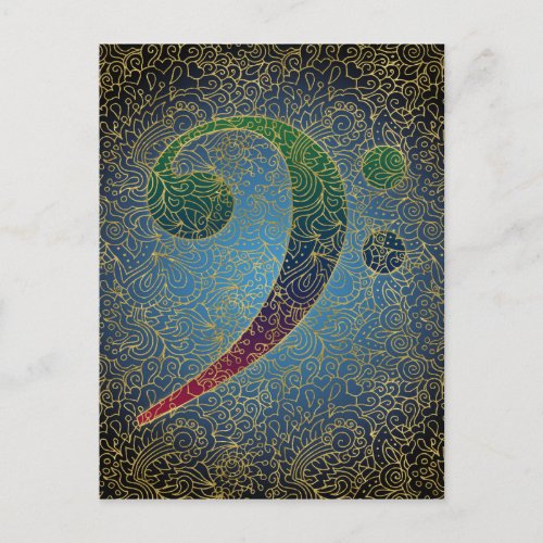 Bass Clef Gold Filigree _ Colorful Music Postcard