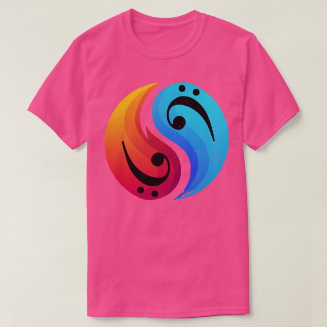 Bass Clef Guitar Yin And Yang Retro Bassist T-Shirt (Design Front)