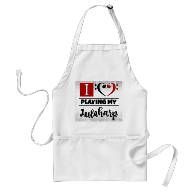 Bass Clef Heart I Love Playing My Autoharp Adult Apron (Front)