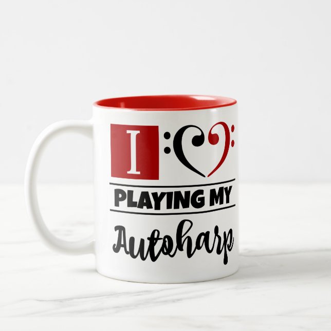Bass Clef Heart I Love Playing My Autoharp Two-Tone Coffee Mug (Left)