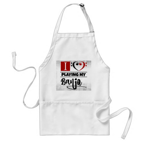 Double Bass Clef Heart I Love Playing My Banjo Adult Chef Apron
