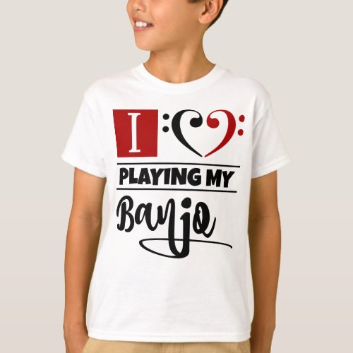 Double Bass Clef Heart I Love Playing My Banjo T-Shirt