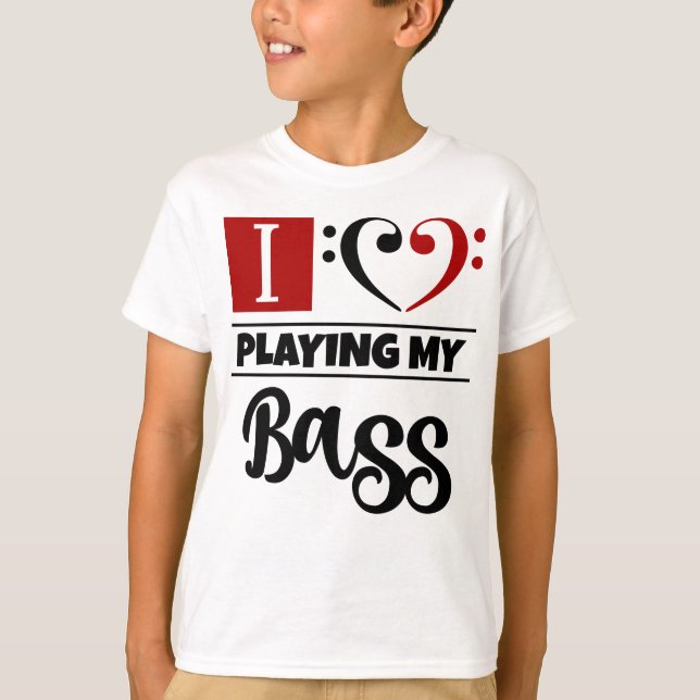 Bass Clef Heart I Love Playing My Bass T-Shirt (Front)