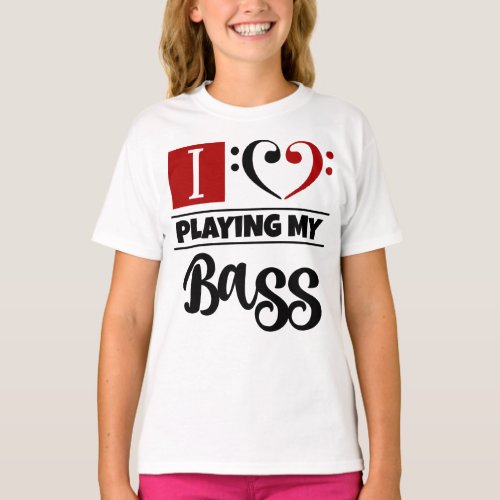 Double Bass Clef Heart I Love Playing My Bass T-Shirt