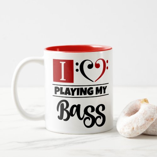 Double Bass Clef Heart I Love Playing My Bass Two-Tone Coffee Mug