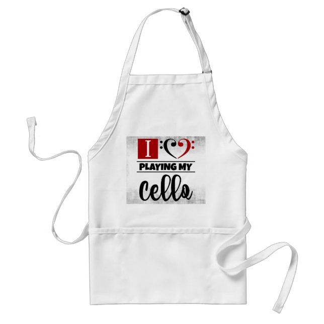 Bass Clef Heart I Love Playing My Cello Adult Apron (Front)
