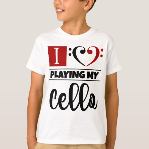 Double Black Red Bass Clef Heart I Love Playing My Cello T-Shirt