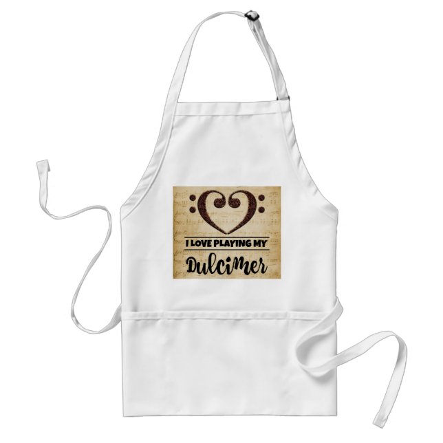 Bass Clef Heart I Love Playing My Dulcimer Adult Apron (Front)
