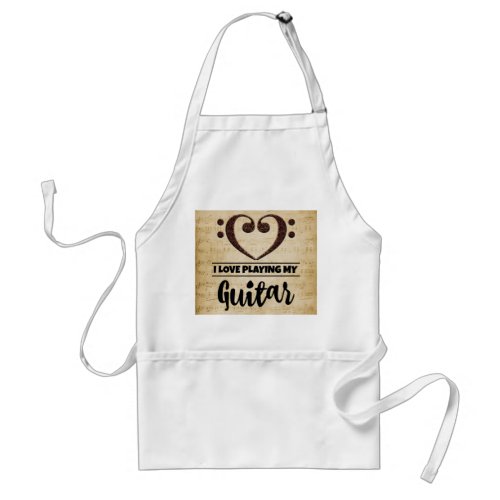 Bass Clef Heart I Love Playing My Guitar Sheet Music Adult Apron