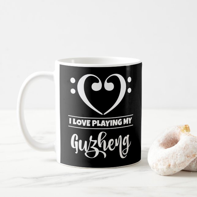 Bass Clef Heart I Love Playing My Guzheng Coffee Mug (With Donut)