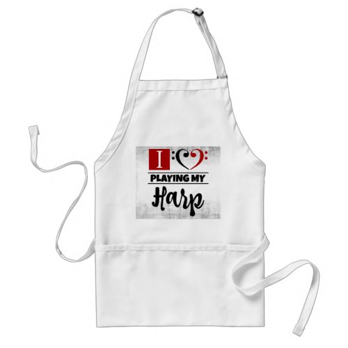 Bass Clef Heart I Love Playing My Harp Distressed Grunge Adult Apron