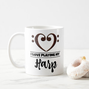 Bass Clef Heart I Love Playing My Harp Coffee Mug