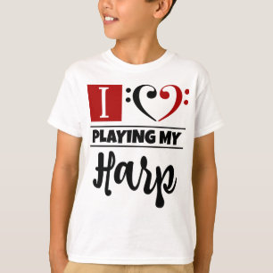 Bass Clef Heart I Love Playing My Harp T-Shirt