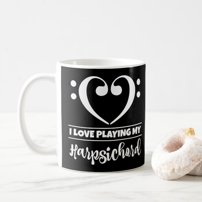 Bass Clef Heart I Love Playing My Harpsichord Coffee Mug (With Donut)