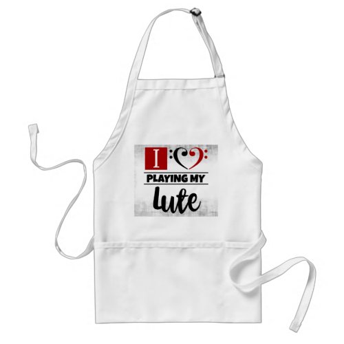 Bass Clef Heart I Love Playing My Lute Distressed Grunge Adult Apron