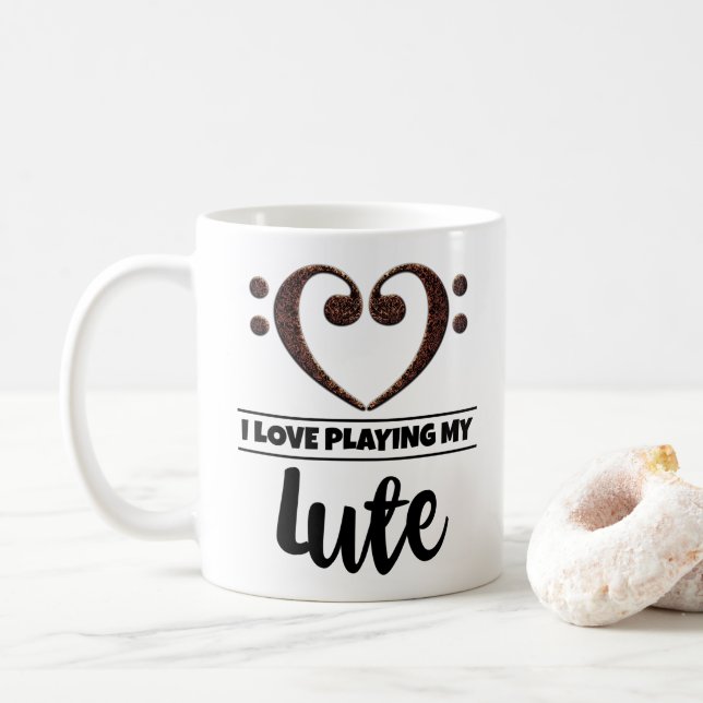 Bass Clef Heart I Love Playing My Lute Coffee Mug (With Donut)