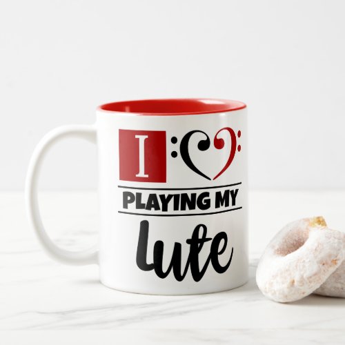 Bass Clef Heart I Love Playing My Lute Two-Tone Coffee Mug