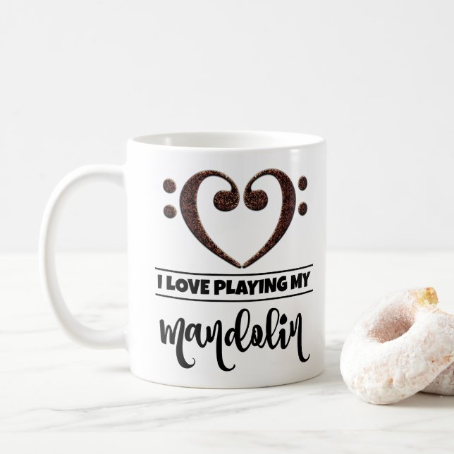 Bass Clef Heart I Love Playing My Mandolin Coffee Mug (With Donut)