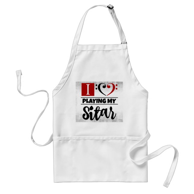 Bass Clef Heart I Love Playing My Sitar Adult Apron (Front)