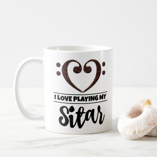 Bass Clef Heart I Love Playing My Sitar Classic Ceramic Coffee Mug