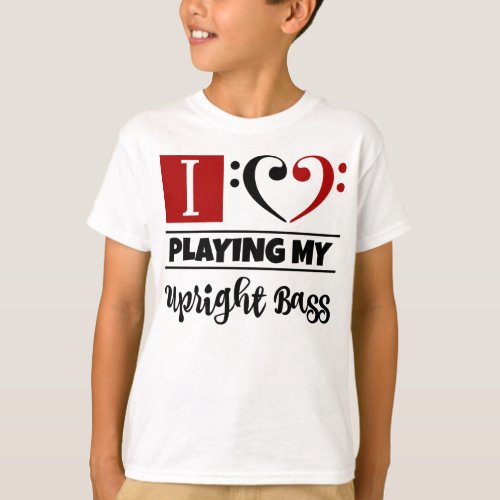 Double Black Red Bass Clef Heart I Love Playing My Upright Bass T-Shirt