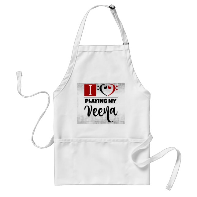 Bass Clef Heart I Love Playing My Veena Adult Apron (Front)
