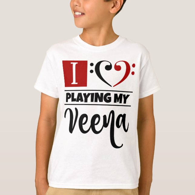 Bass Clef Heart I Love Playing My Veena T-Shirt (Front)
