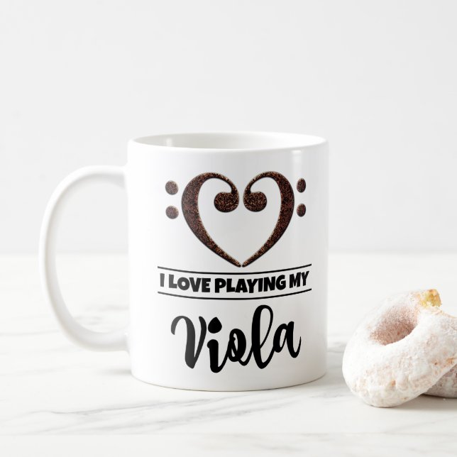 Bass Clef Heart I Love Playing My Viola Coffee Mug (With Donut)