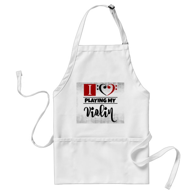 Bass Clef Heart I Love Playing My Violin Adult Apron (Front)