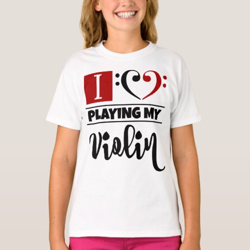 Double Bass Clef Heart I Love Playing My Violin T-Shirt