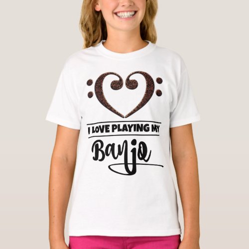 Double Bass Clef Heart I Love Playing My Banjo T-Shirt