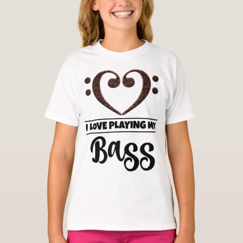 Double Bass Clef Heart I Love Playing My Bass Musician Bassist T-Shirt