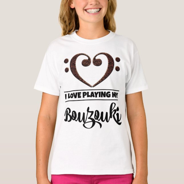 Bass Clef Heart Love Playing Bouzouki T-Shirt (Front)