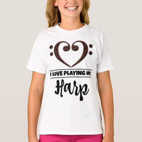 Bass Clef Heart Love Playing Harp T_Shirt