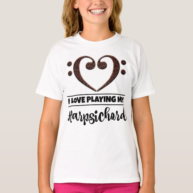 Bass Clef Heart Love Playing Harpsichord T-Shirt (Front)