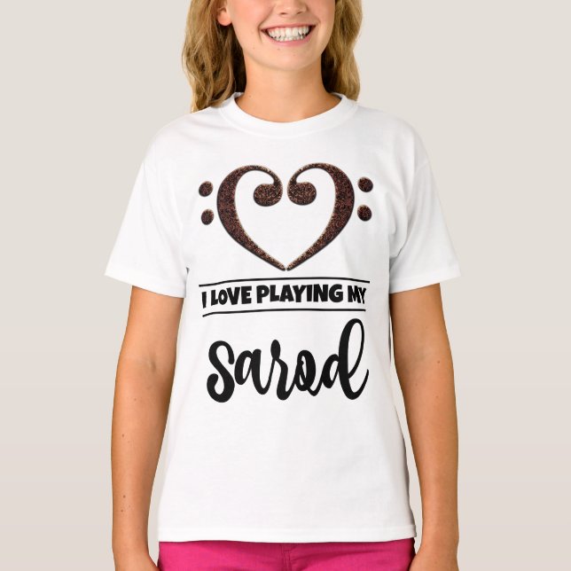Bass Clef Heart Love Playing Sarod T-Shirt (Front)
