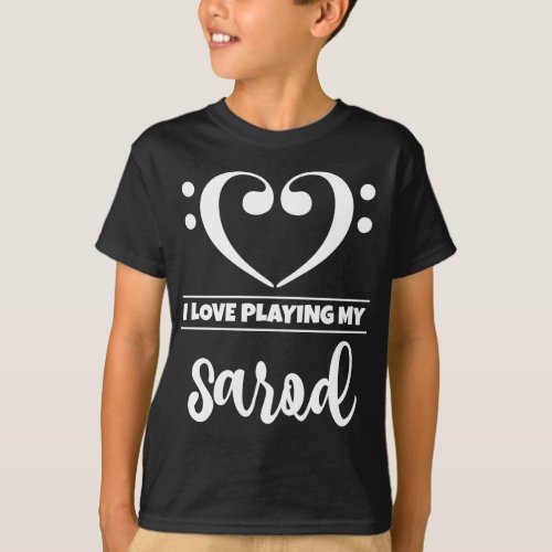 Double Bass Clef Heart I Love Playing My Sarod Musician Sarodist T-Shirt